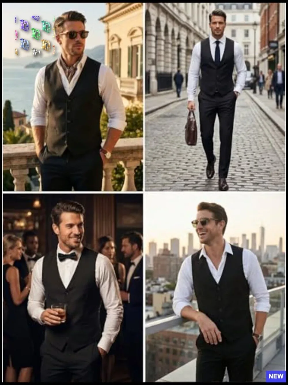 Slim Fit Suit Vest Pants Set Modern Formal Casual Business Wear Adjustable